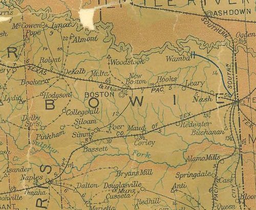Bowie County Texas 1907 Postal map