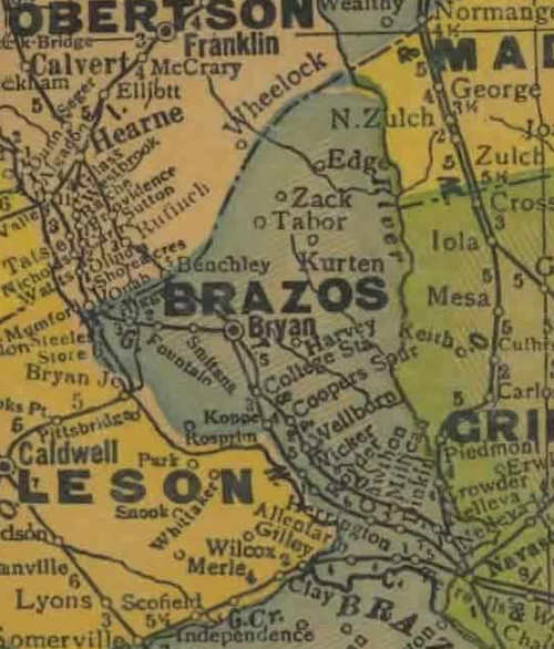 Brazos County Texas 1940s map