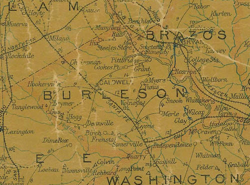 Burleson County 1907 postal map