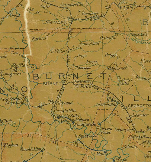 TX Burnet  County 1907 Postal Map