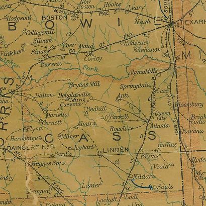 Cass County Texas 1907 Postal map