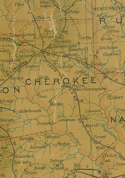 Cherokee County Texas 1907 Postal Map