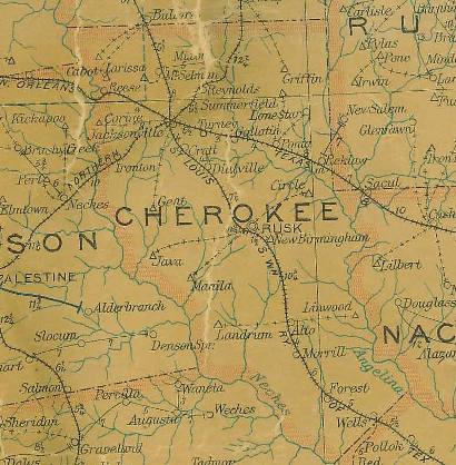 Cherokee County Texas  1907 postal map