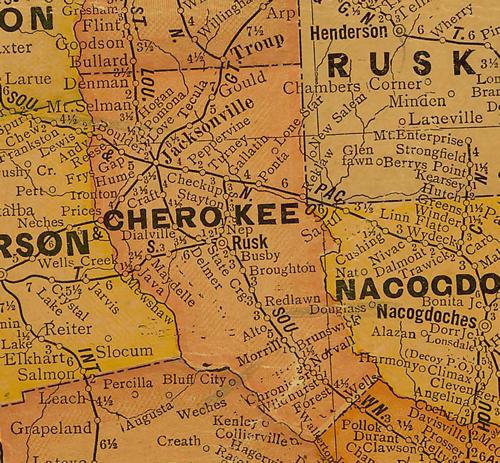 1920s Cherokee County, Texas Map