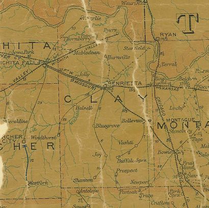 Clay County Texas 1907 Postal map