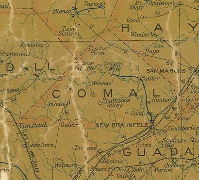TX Comal  County 1907 Postal Map
