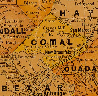 TX Comal County 1920s Map