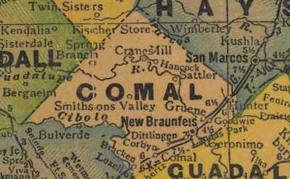 Comal County Texas 1940s map