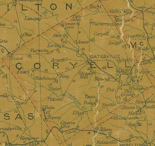 Coryell County TX 1907 Postal Map