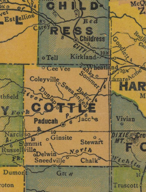 TX Cottle  County 1940s Map