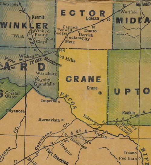 Crane County TX 1940s map