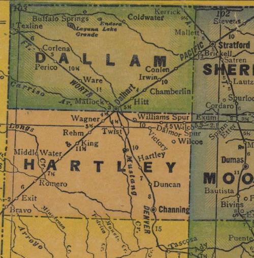 Texas - Dallam and Hartley County 1940s map