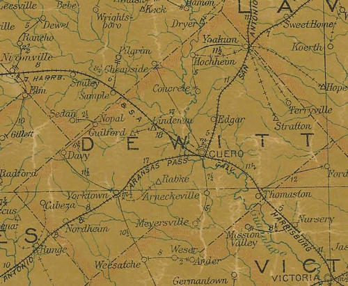 Dewitt County TX - 1907 Postal Map