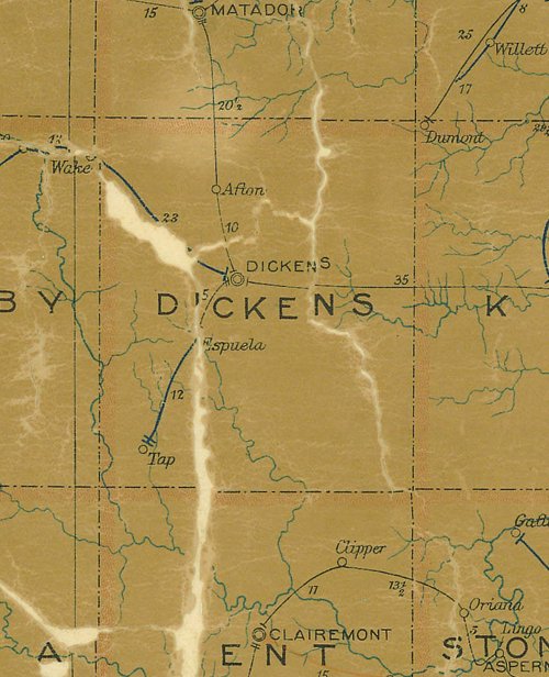 Dickens County TX 1907 postal map