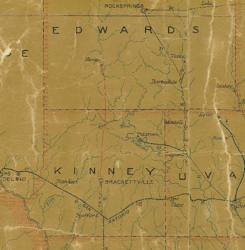 TX - Edwards and Kinney County 1907 Postal Map