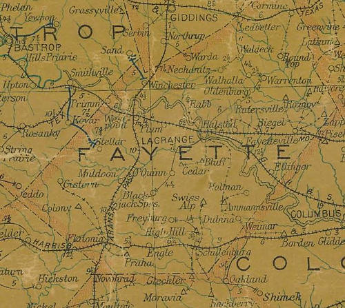 TX Fayette County 1907 postal map