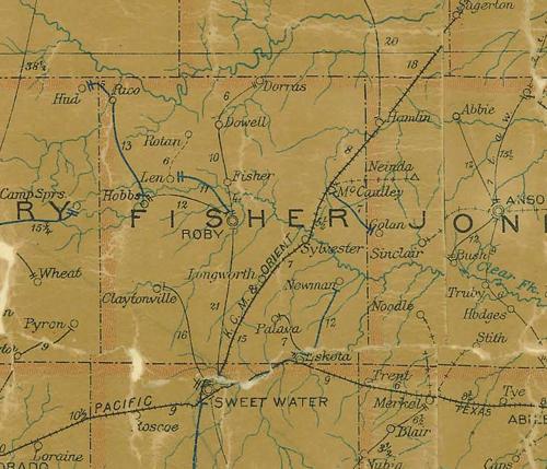 Fisher/Jones  County TX 1907 Postal Map