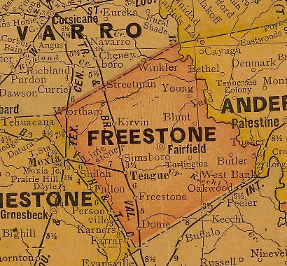 Freestone County TX 1920s map