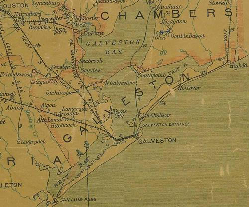 Galveston County Texas 1907 Postal map