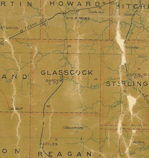 Glasscock County TX 1907 postal map