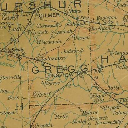 TX Gregg County 1907 postal map