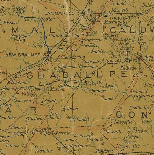 TX Guadalupe County 1907 postal map