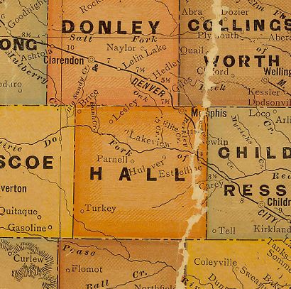 TX Hall  County 1920s map