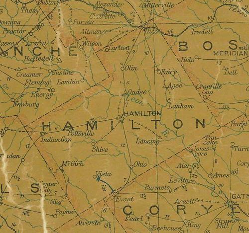 TX Hamilton County 1907 Postal Map