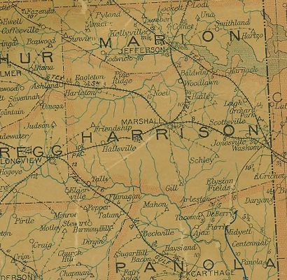 Harrison County Texas 1907 Postal map