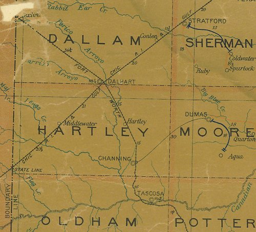 Hartley County TX 1907 postal map