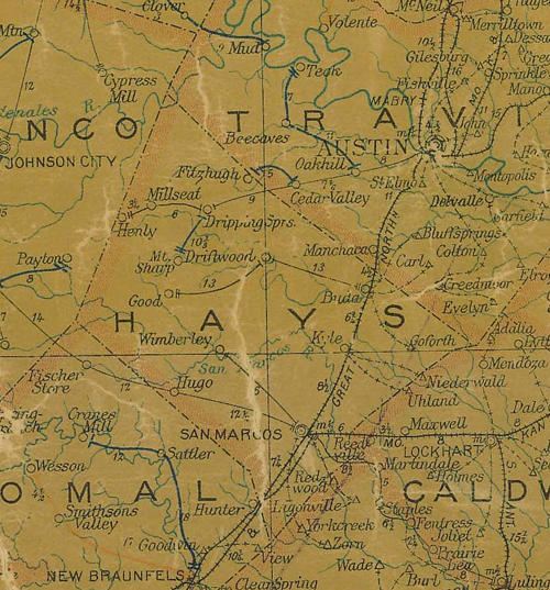 TX Hays  County 1907 Postal Map