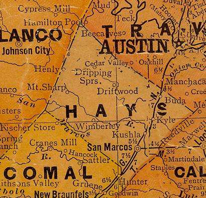 Hays County TX 1920s  Map