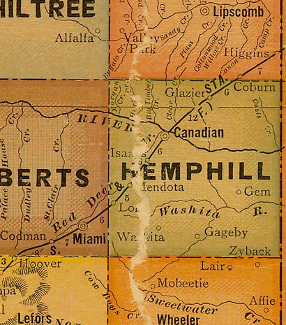 TX Hemphill  County 1920s Map