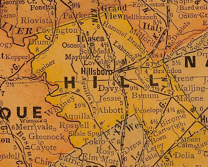 Hill County TX 1920s Map