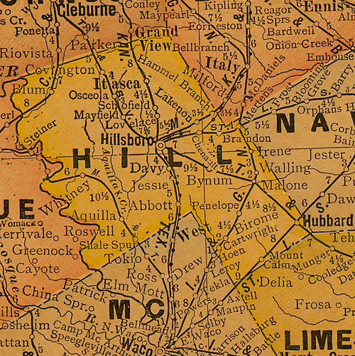 Hill County TX 1920 Map