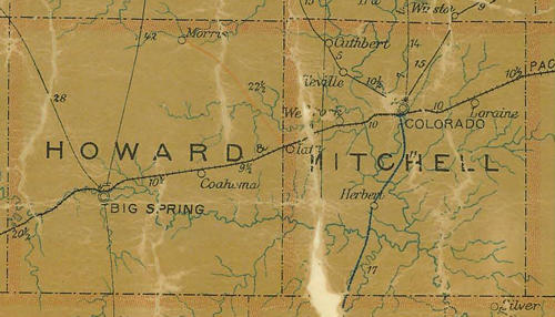 TX Howard & Mitchell County 1907 Postal Map