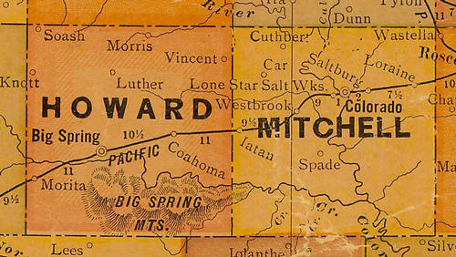 Howard & Mitchell  County TX 1920s map