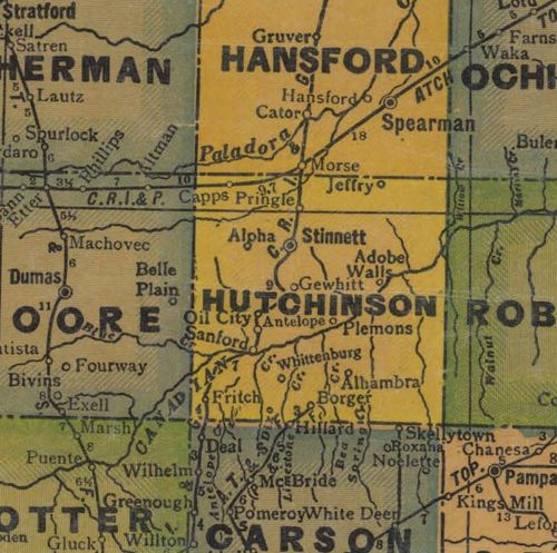 Hutchinson County Texas  1940s map