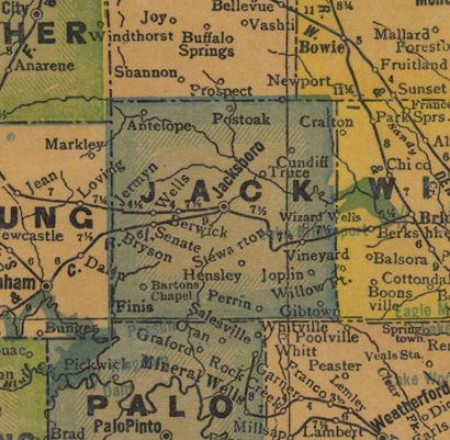 TX Jack County Texas 1940s map