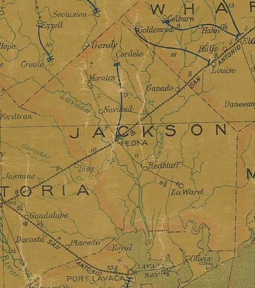 Jackson County TX 1907 Postal Map