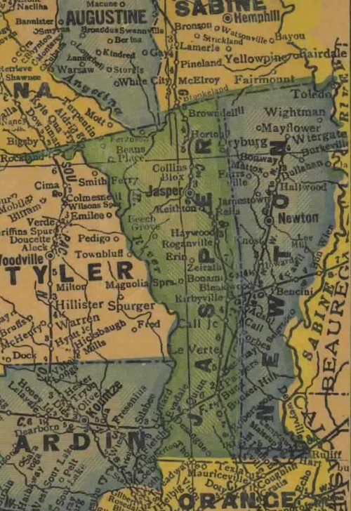 Jasper Newton County TX 1940s Map