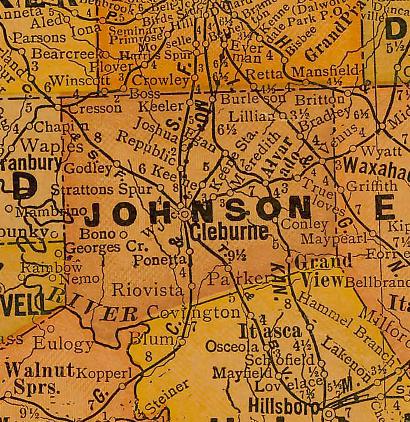 Johnson County TX 1907 Postal Map