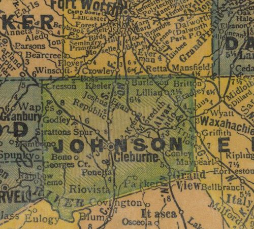 Johnson County TX 1940s Map