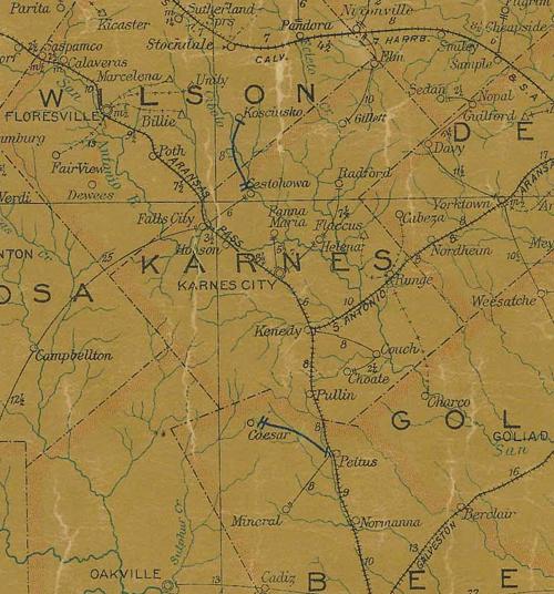 Karnes County 1907 postal map