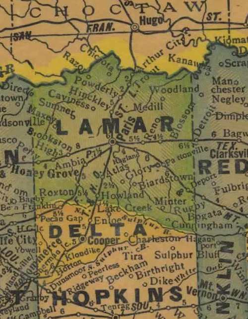 Lamar County Texas 1907 Postal map