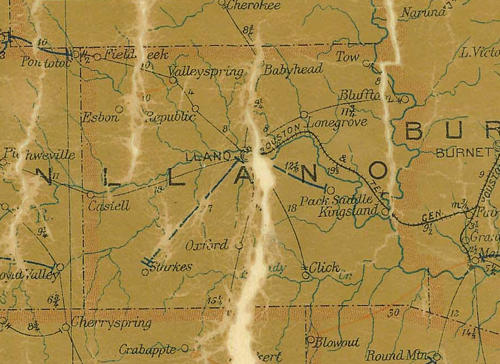 TX Llano County 1907 Postal Map