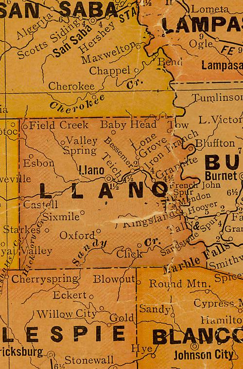 TX Llano County 1920s Map