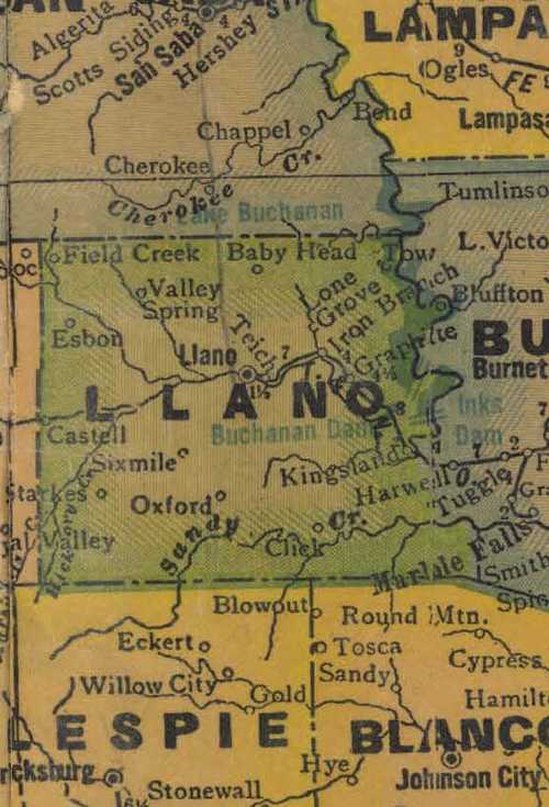TX Llano County 1940s Map