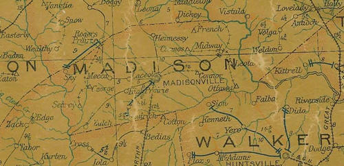 Madison County TX 1907 postal Map