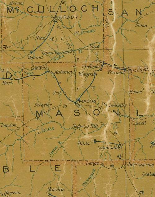 Mason County Texas 1907 Postal map